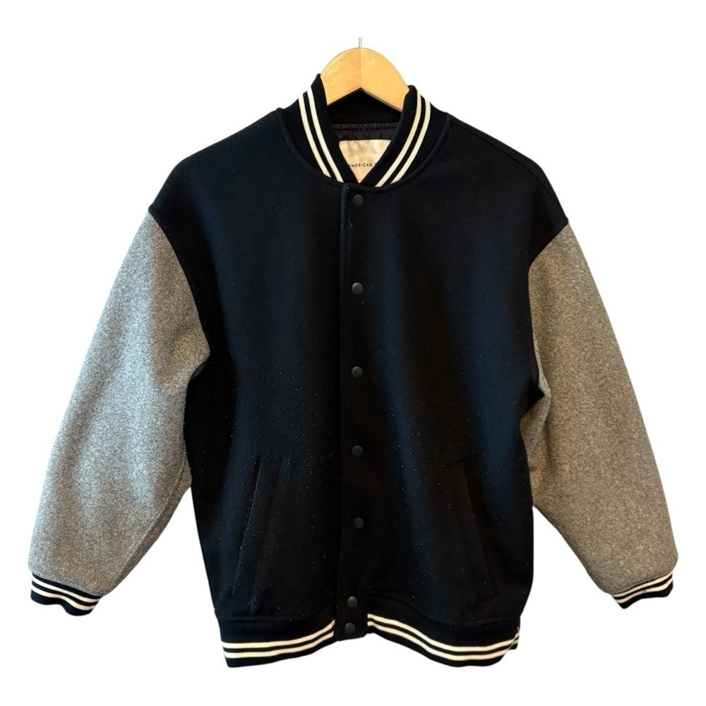 American Eagle Navy & Gray Lined Varsity Classic Bomber Jacket, Mens size Small
